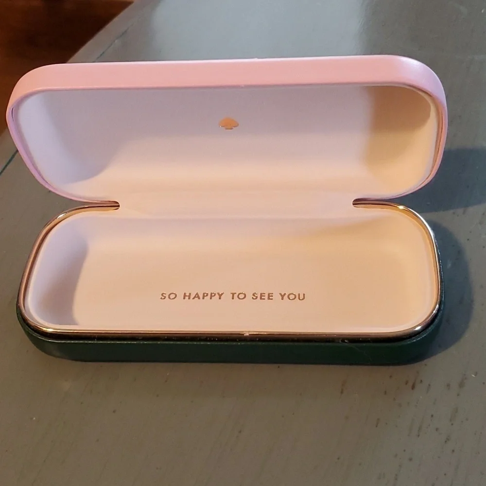 Kate Spade Eyeglass/Sunglasses Case Green & Pink HARD side Lined